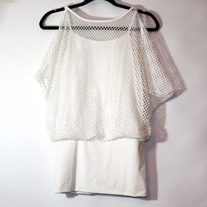 White mesh tank top and short sleeve top